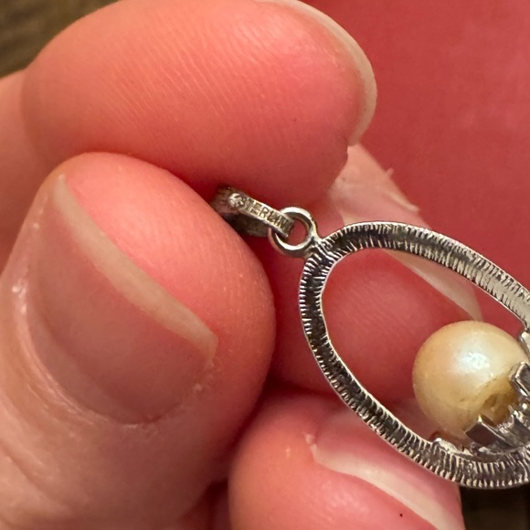 Vintage Sterling Silver Real Fresh Water Pearl Pendant - Picture 4 of 7